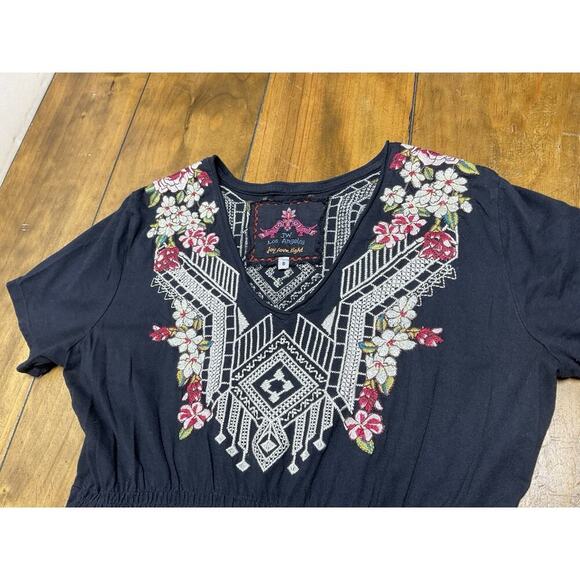 Johnny Was Floral Embroidered Cotton Mini Dress Size Small Black - Picture 2 of 11